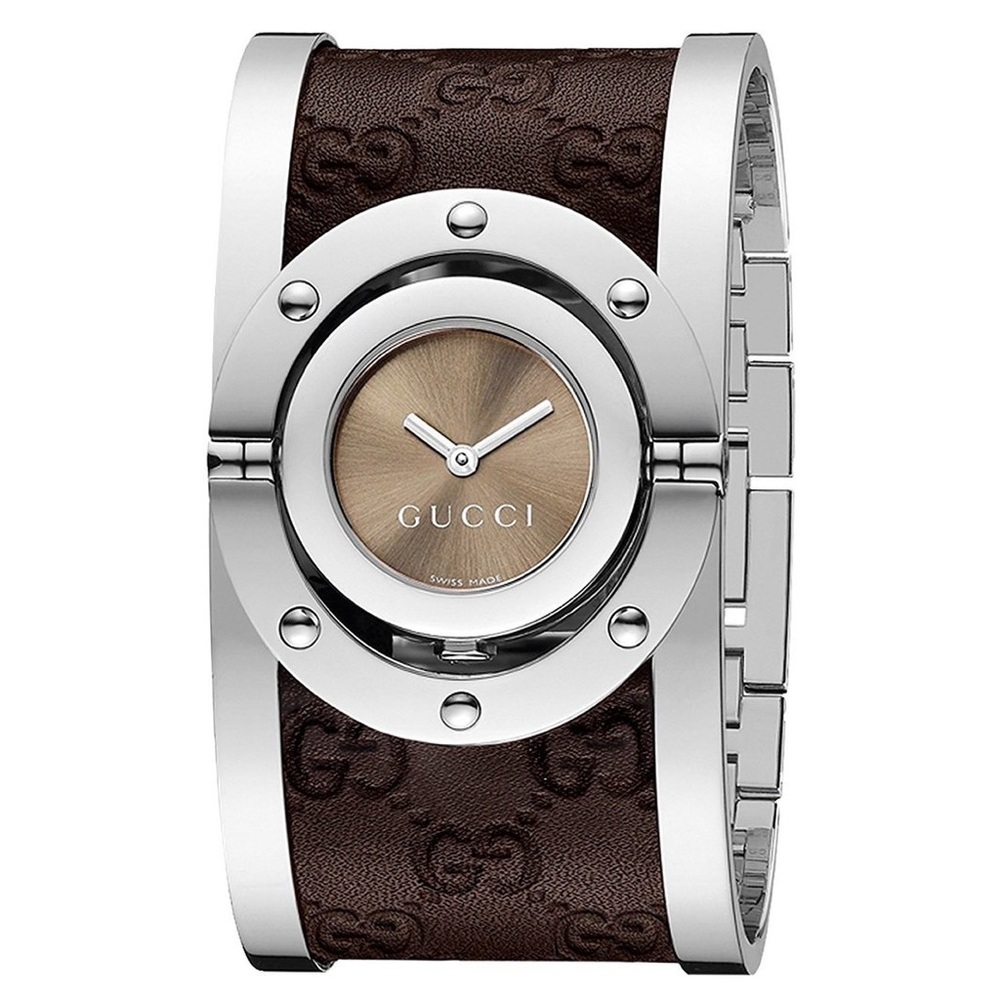 Authentic Brown Leather Gucci ‘Twirl’ 33mm Watch